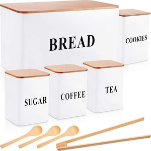 Metal <strong>Kitchen</strong> Storage <strong>Square</strong> Bread <strong>Bin</strong> and Canisters Set of 5 - Product Image 1