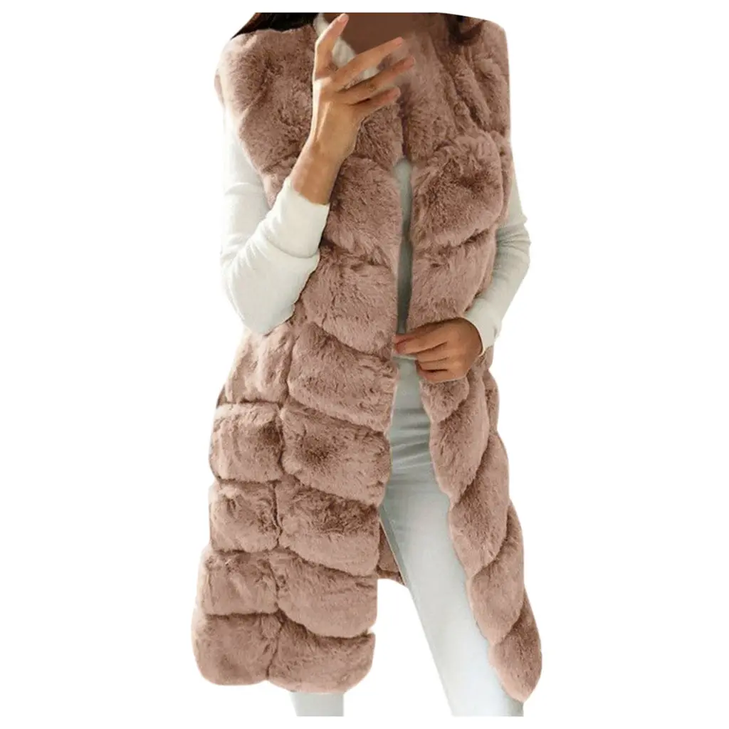 XINYU卸売冬シングルブレストカスタムファッション女性ロングフェイクファーコートパフベスト女性