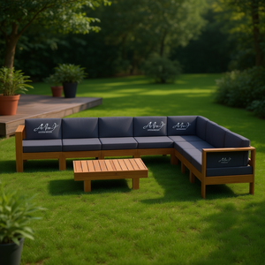 Ensemble de salon de jardin en teck gris foncé 6 places, mobilier d'extérieur au design contemporain - Product Image 2