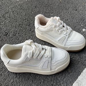 Nouvelles baskets blanches à plateforme style 2026, baskets décontractées en cuir véritable rembourrées pour l'hiver, style vieilli - Product Image 2