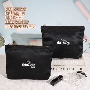 無料サンプル黒サテンジッパー化粧品化粧バッグカスタムロゴプリントギフトペン口紅収納ダストサテンポーチ - Product Image 2
