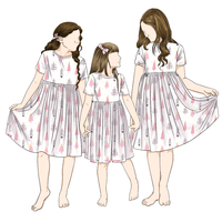 Motif de coeur personnalisé imprimé été populaire famille soeur jupe enfants filles ensoleillé une pièce robe pour enfants