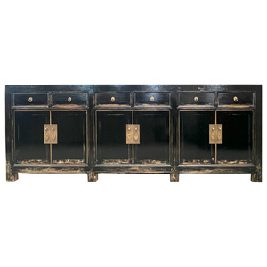 Muebles Rústicos Chinos, Muebles de Madera Reciclada con Acabado Brillante, Muebles Pintados a Mano, Aparador Lacado en Negro para Sala de Estar - Product Image 1