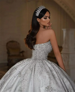 Abito da ballo personalizzato abiti da sposa senza maniche scollo a V con paillettes Appliques diamanti perle volant abiti da sposa <span class=keywords><strong>Vestina</strong></span> De Novia - Product Image 3