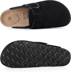 Mules en daim <span class=keywords><strong>noir</strong></span> avec boucle et semelle en liège antidérapante, style décontracté pour femmes - Product Image 2