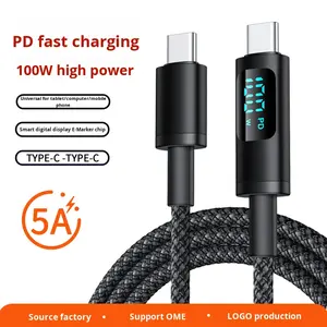 100W Nylon Omhulde Digitale Datakabel Dubbel Type-C Snel Pd Opladen 5a Mobiele Telefoon Computeroplader Zwart 1M 2M Kabelprinter - Product Image 2