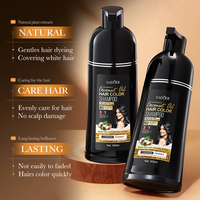 Shampoo colorant capillaire à l'huile de coco SADOER 500ml, teinture noire naturelle nourrissante pour la couverture des cheveux gris, étiquette privée OEM, faible MOQ