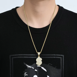 Full zirconium dollar pendant chain, hip hop jewelry, accessories, <b>copper</b> zircon, dollar $<b>coin</b> pendant. - Product Image 4