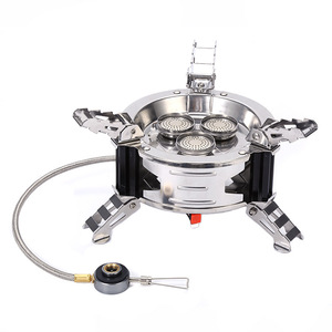 Outdoor Three Burner Stove Portable Split Type Windproof High Heat <b>Camping</b> Picnic Silver 3-5L With Ignition Device - Product Image 1
