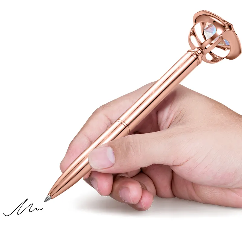 Personalised promotional custom logo metal pen Top rose diamond ink gift pens rose gold pens for Wedding gift