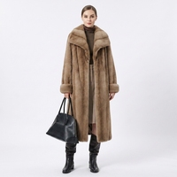 Mantel Wanita Musim Dingin Asli Bulu Mink, Kasual, Anti Angin, Panjang Setengah Betis, Kerah Membentuk Wajah, Model Kokon, Polos Berwarna