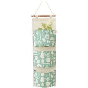 Sac de rangement suspendu mural pour armoire, pochette en tissu de coton avec 3 poches - Product Image 2