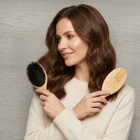 Brosse à cheveux en bois de bambou à poils de sanglier, logo personnalisé, antistatique, coussin d'air, peigne de salon, vente en gros