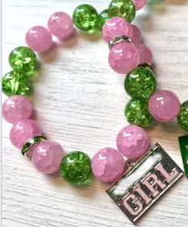 <span class=keywords><strong>Set</strong></span> di Bracciali Personalizzati con Charm Sorority, Decorati con Strass e Perline, Stile Greco, Elastici, in Giada Rosa e Verde - Product Image 6