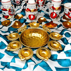 Bol Urli en fer poli laiton de 8 pouces, décoration d'intérieur, bougies de table, fleurs, anniversaire, baptême, fait main, métal durable, moderne, irrégulier - Product Image 5