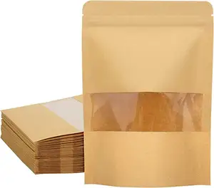 Индивидуальные печатные пластиковые бумажные пакеты на молнии, крафт-пакеты, стоячий пакет из крафт-бумаги с окошком