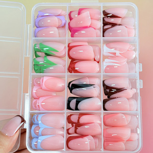 288 <span class=keywords><strong>Uñas</strong></span> Postizas Francesas Simples y Elegantes, Color Blanco, Negro y <span class=keywords><strong>Rosa</strong></span>, con Acabado Brillante, <span class=keywords><strong>Uñas</strong></span> Francesas de Cobertura Completa, Puntas de <span class=keywords><strong>Uñas</strong></span> de Gel Suave - Product Image 1