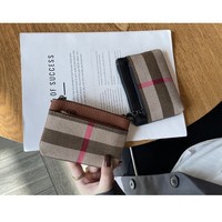 Dompet Kulit Asli Berkualitas Tinggi Dompet Kotak-kotak Klasik Dompet Penutup Ritsleting Tas Penyimpanan Dompet Koin Tempat Kartu Billetera
