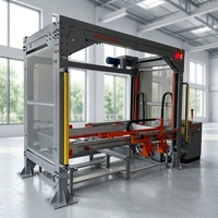 Robot élévateur de cargaison de palette déchargeant le produit de la machine de moulage par injection