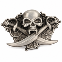 Boucle de ceinture antique en argent avec motif crâne et épée croisée pour ceintures de motard et de style western