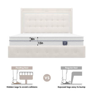 Kainice, оптовая продажа, розовые кровати с USB зарядкой, плавающие 1,8 м, мягкая двуспальная кровать для спальни со светодиодной подсветкой - Product Image 4