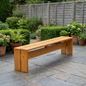 Banc de jardin rectangulaire en teck massif avec pieds en forme de boîte - Product Image 2