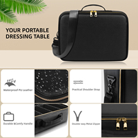 Trousse de Maquillage Portable Promotionnelle MoonlitGlow avec Miroir Lumineux, Matelassée en PU, Grande Capacité, Collection Cadeau Beauté