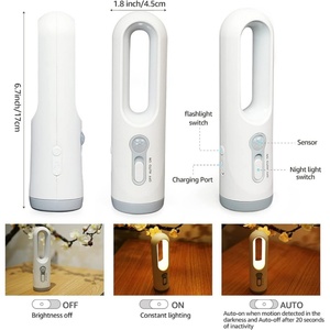 ไฟกลางคืนแบบชาร์จซ้ำได้พร้อมเซ็นเซอร์ตรวจจับความเคลื่อนไหว 2 in 1 ใช้เป็นไฟฉายได้ เหมาะสำหรับห้องน้ำ ห้องนอน ห้องสุขา บันได และทางเดิน - Product Image 2
