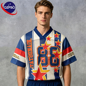 QZFSO Custom Hip Hop Vintage Sublimation Soccer T Shirt American Football Uniform <b>Top</b> Rhinestone Mesh Fabric Rugby Sport Jersey - Product Image 1