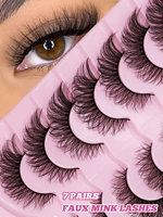 7 paires de faux cils effet œil de renard, faits à la main, tige en coton noir, poils synthétiques, aspect naturel ailé, doux, réutilisables, pour usage quotidien, fêtes et mariages