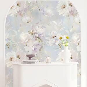 Papel Tapiz Autoadhesivo con Textura de Lona - Serie de Patrones Florales Morados, Revestimiento de Pared con Estética Romántica Francesa, Vinilo - Product Image 3