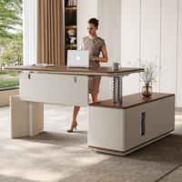 Bureau de direction ergonomique moderne, réglable en hauteur électriquement, avec armoire de rangement en bois