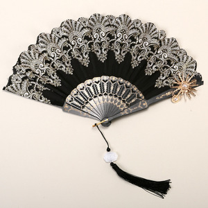 Abanico de mano chino bordado al por mayor para fiestas, bodas, Navidad, Día de la Madre, plegable, de tela de encaje, regalo artesanal vintage para el hogar - Product Image 2