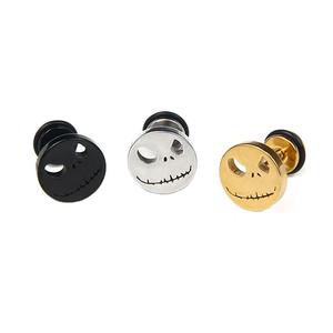 Skeleton <b>Stud</b> Earrings <b>Titanium</b> Steel Black Silver Gold Round Men's Fashion Jewelry - Product Image 1