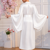 Robe longue en satin pour femme, manches larges, col en V, fermeture à cordon, vêtement de détente de luxe, doux, lisse et agréable pour la peau