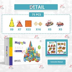 2025 tendencia educativa 3D 75P STEM imán mágico juguetes conjunto bloques de construcción magnéticos 100 Uds azulejos magnéticos para niños - Product Image 6