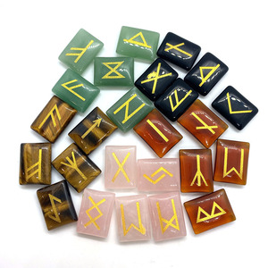 25 pièces faites à la main noir obsidienne yeux de tigre vert aventurine Rune pierre sertie de cristal Wicca gravé Reiki Alphabets <span class=keywords><strong>runiques</strong></span> - Product Image 3