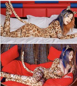 Peeqi Halloween COSPLAY Feuerwehr leute/Pu Leder Bodysuit / Leopard Mesh Durchsichtiger Overall mit Schwanz Frauen Kostüm Sexy - Product Image 2