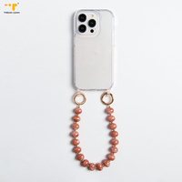 Chaîne de perles de pierre de protection transparente pour iPhone 15 Pro sangle de suspension au poignet Anti-chute housse de téléphone portable