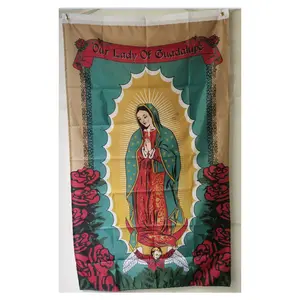 Kustom murah 3X5 kaki spanduk dekorasi Latin Katolik Maria mawar wanita Kami Guadalupe