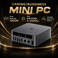 EQR5 Mini PC AMD Ryzen 5 5500U 16GB DDR4 480GB SSD Dual Gigabit LAN Windows 11 Ubuntu Komputer Meja