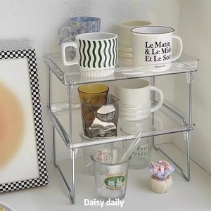 Three Layer Acrylic Storage Rack With Stainless Steel Frame For Desk Organizing Cups And Small Items - Product Image 1