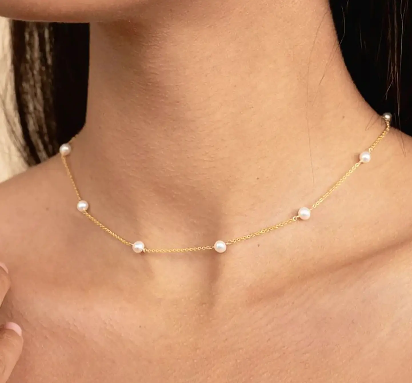 NUORO Vòng Cổ Dây Chuyền Mạ Vàng 14K MOQ Vòng Cổ Choker Ngọc Trai Trắng Tròn Thời Trang Cho Nữ Trang Sức Mỹ