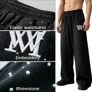 Pantalon de jogging décontracté pour homme RAMAX noir avec strass 450GSM, taille élastique, logo personnalisé, OEM ODM - Product Image 2