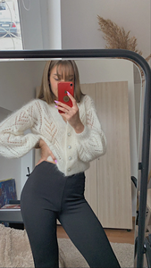 Mohair – Cardigan en soie de couleur blanche, Cardigan court en Jacquard ajouré <span class=keywords><strong>avec</strong></span> boutons en <span class=keywords><strong>perles</strong></span> naturelles - Product Image 5
