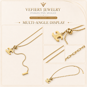 Collier ajustable en acier inoxydable plaqué or avec pendentif géométrique tendance pour femme - Product Image 3