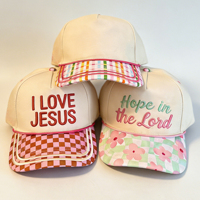 Gorra de béisbol de algodón de 5 paneles con bordado personalizado 'I love Jesus God Is Good Jesus Saves I Spend' y visera con patchwork