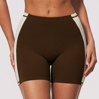 Shorts de sport pour femme, style cycliste, taille haute, effet froncé aux fesses, color block, 78% Nylon 22% Spandex, doux, couleur nude, pour fitness, gym et cyclisme