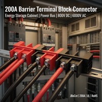 Connecteur de bornier de barrière 200A 800V à montage sur rail DIN, modulaire, rouge et noir, pour armoire de stockage d'énergie et distribution électrique