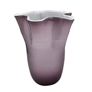 Vaso da arte italiana do vintage murano, vaso de vidro roxo casual branco interior grande enfeite quarto vaso de luxo